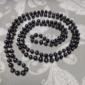Hand Knotted Black Freshwater Pearl  Necklace